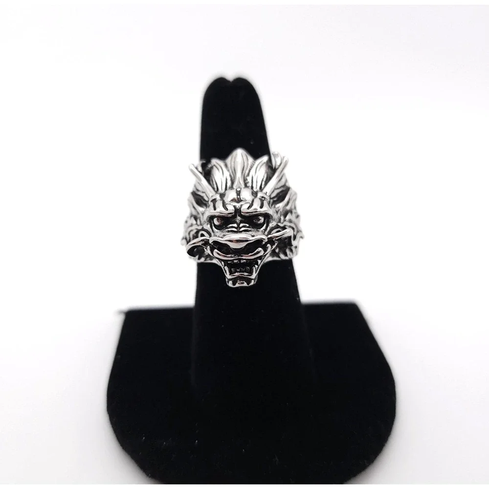 Gothic Dragon Head Ring Silver Plated Adjustable Fantasy Unisex Jewelry‎